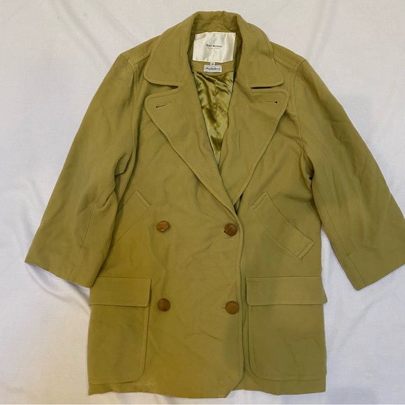 Isaac Mizrahi Saks Fifth Ave VTG Green Wool Pea Coat Double Breasted Oversized - Picture 1 of 10
